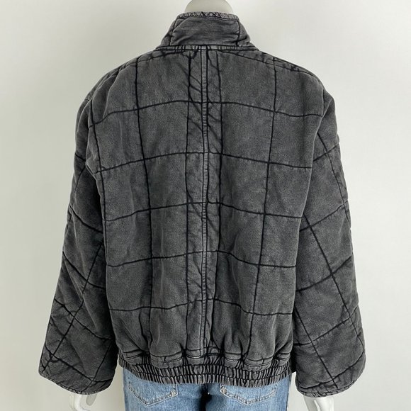 Free People Dolman Quilted Knit Jacket Oversized Zip Front Black Medium - Picture 8 of 9